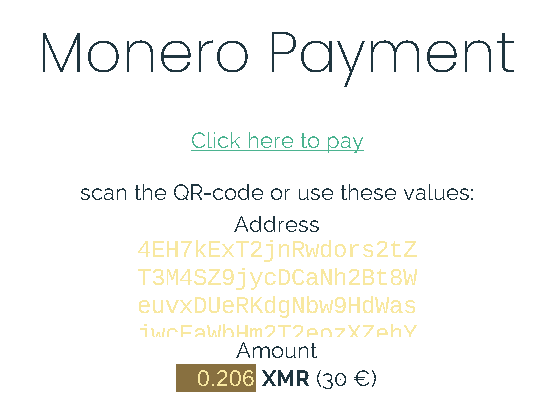 Showing the final add funds screen, with an amount listed to pay, as well as target Monero address