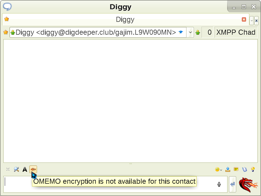 Message window in Psi, showing the OMEMO encryption toggle