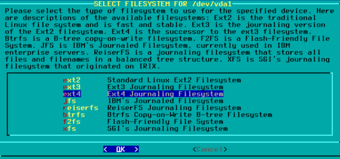 Choosing ext4 as the filesystem