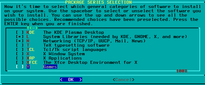 Second half of the package selection screen